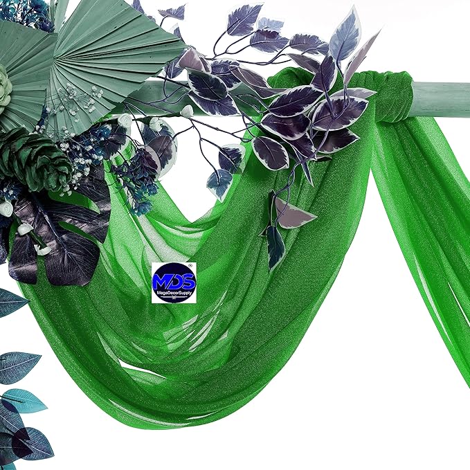 MDS Halloween Chiffon Draping Fabric - 2 Panel, 30" Wide x 75ft Long - Sheer Spooky Arbor & Canopy Drapery for Haunted House Backdrops, Party Ceilings, DIY Costumes & Themed Events - Green