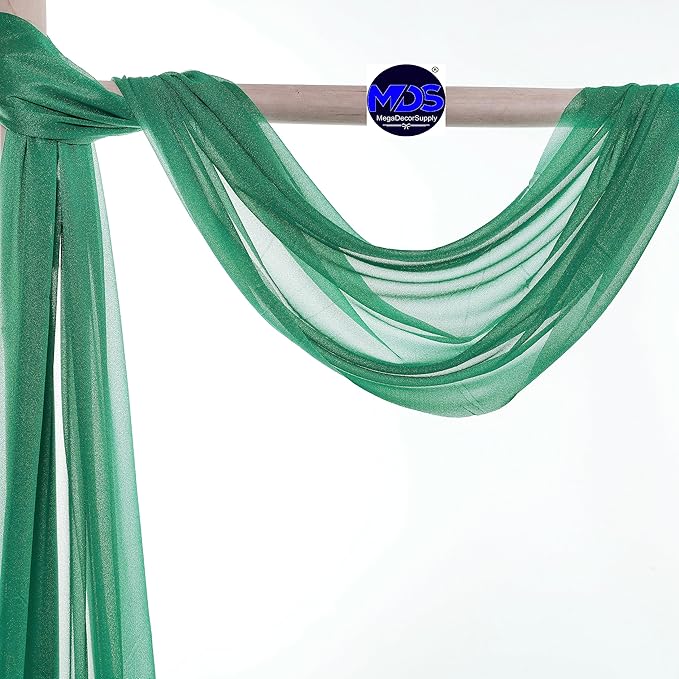 MDS Halloween Chiffon Draping Fabric - 1 Panel, 30" Wide x 100ft Long - Sheer Spooky Arbor & Canopy Drapery for Haunted House Backdrops, Party Ceilings, DIY Costumes & Themed Events - Emerald Green