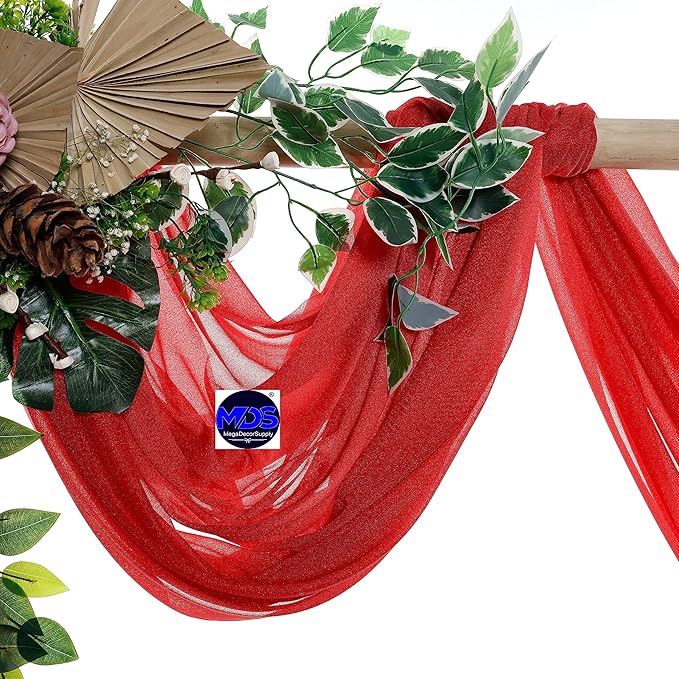 MDS Halloween Chiffon Draping Fabric - 2 Panel, 30" Wide x 100ft Long - Sheer Spooky Arbor & Canopy Drapery for Haunted House Backdrops, Party Ceilings, DIY Costumes & Themed Events - Red