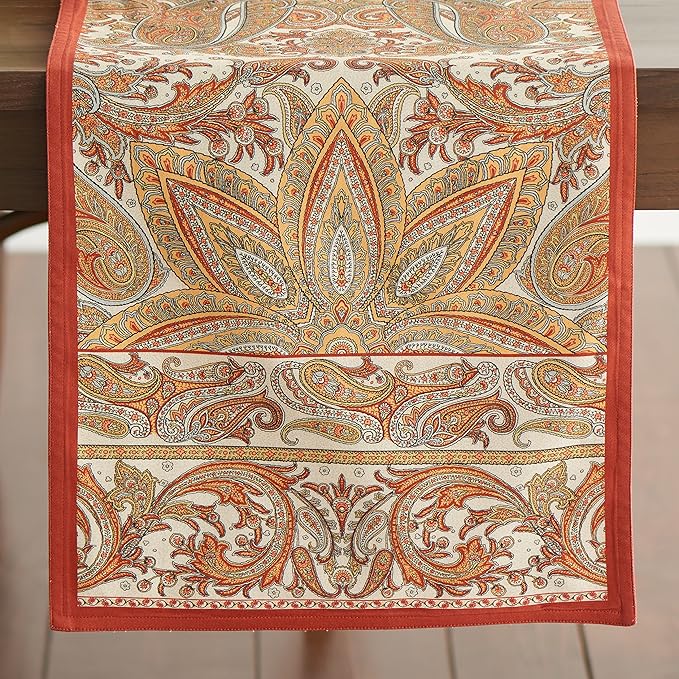 Maison d' Hermine Table Runner 100% Cotton Single Layer Table Runners 60 inches Long for Thanksgiving Christmas Decorations Home Kitchen Dining Party Wedding (Kashmir Paisley, 14.5" x 60")